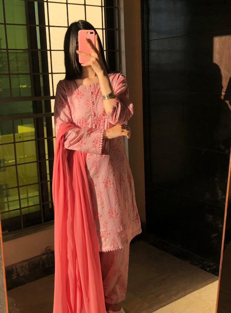 3 Piece - Cambric Printed Dress