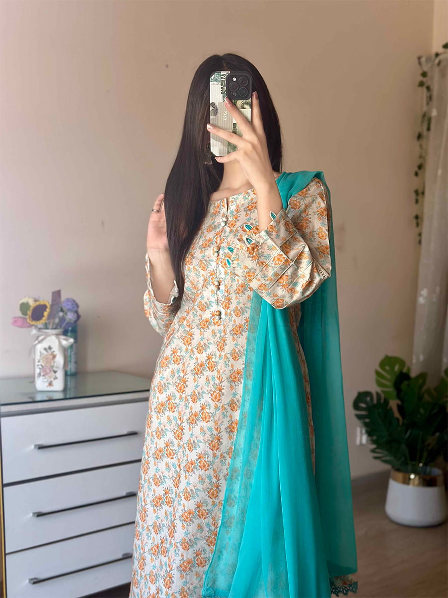 3 Piece - Cambric Printed Dress