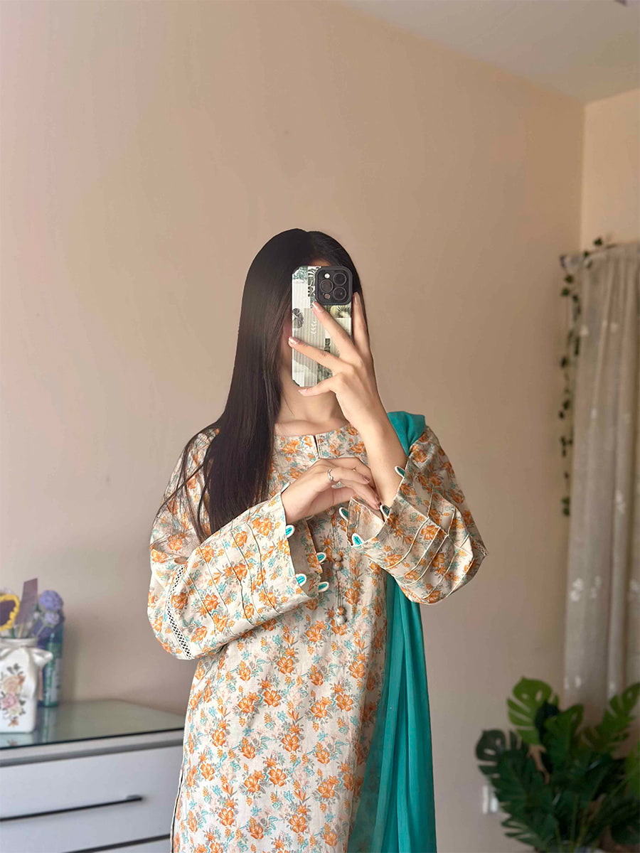 3 Piece - Cambric Printed Dress