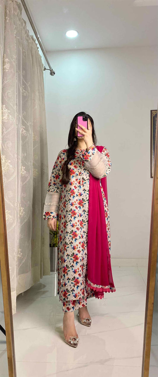 3 Piece - Cambric Printed Dress