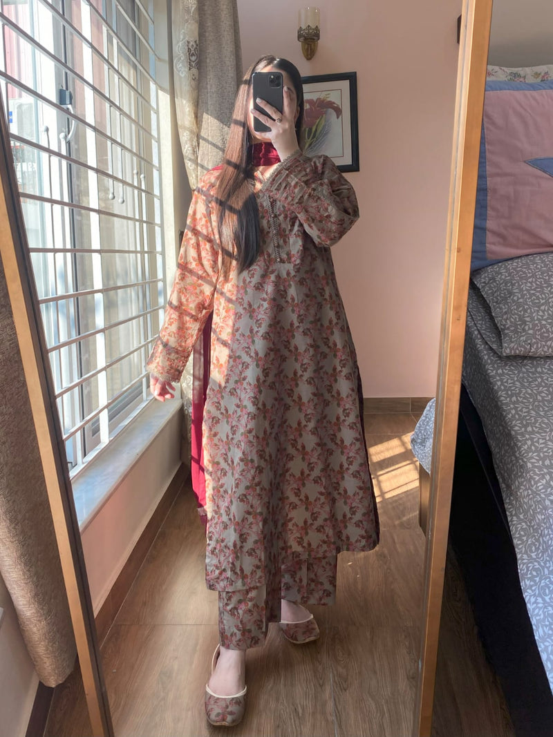 3 Piece - Cambric Printed Dress