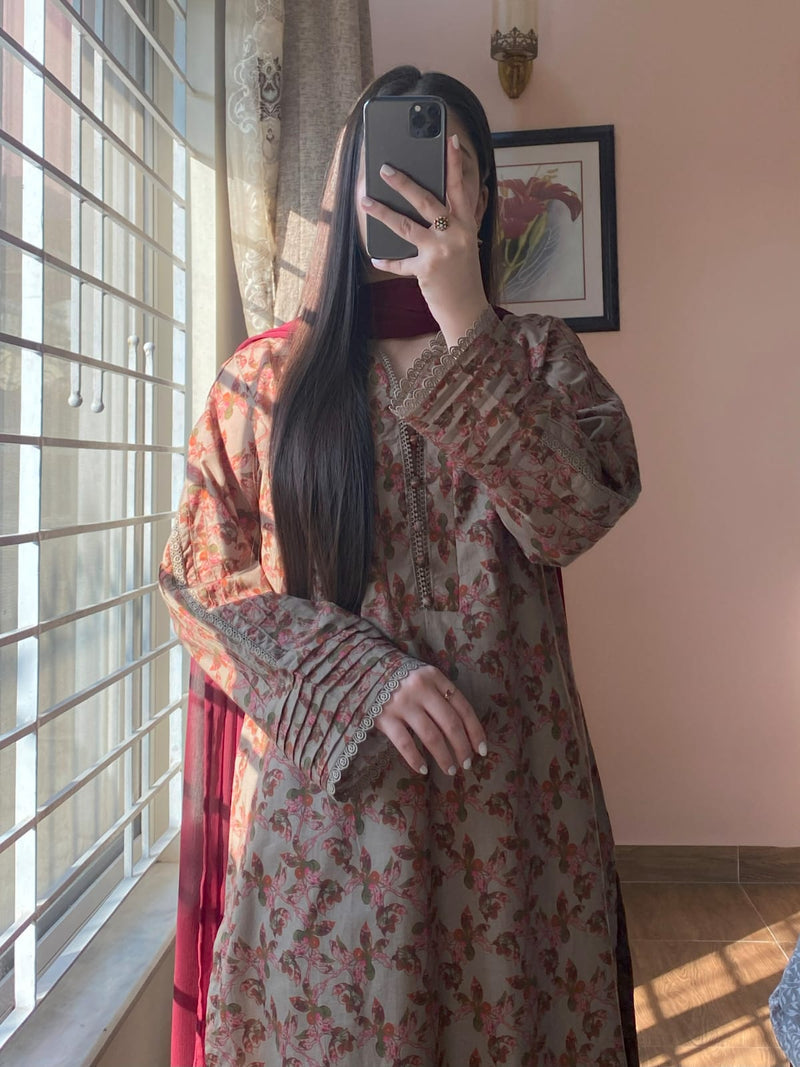 3 Piece - Cambric Printed Dress