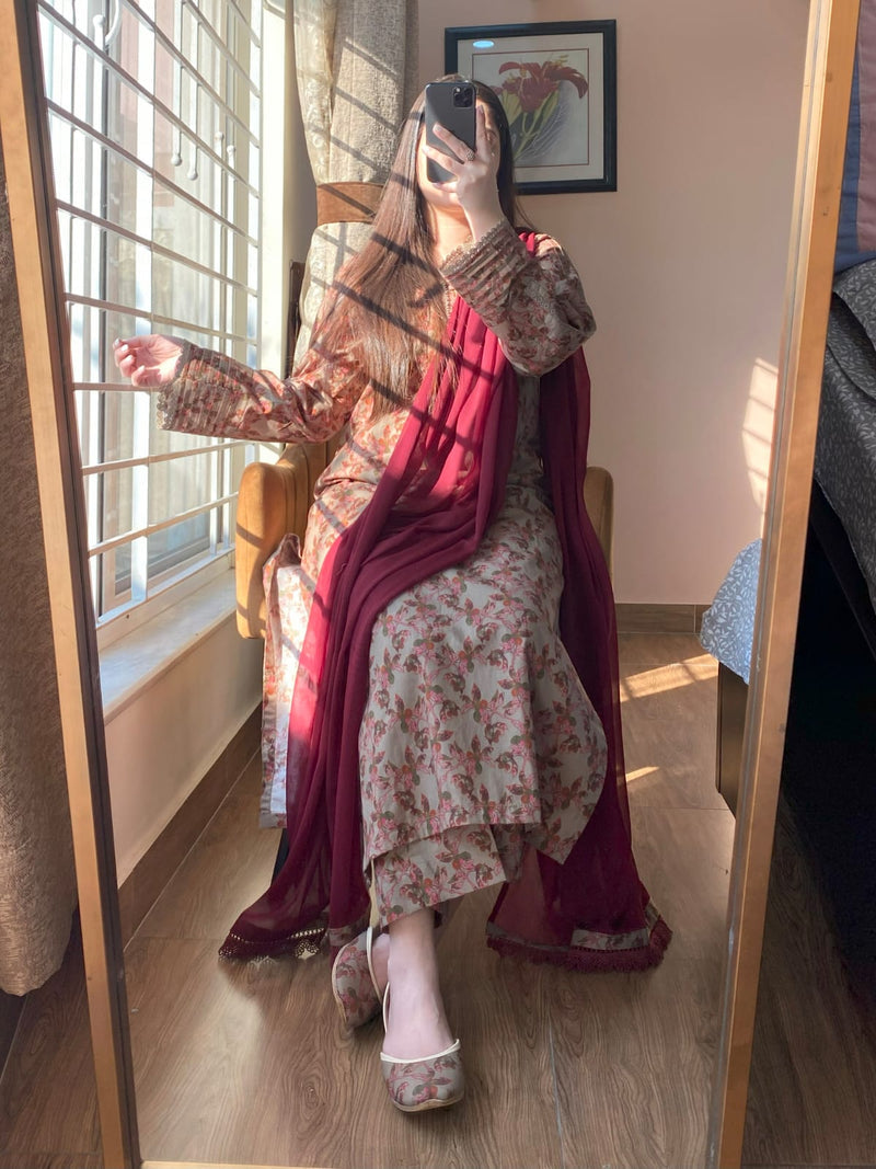 3 Piece - Cambric Printed Dress