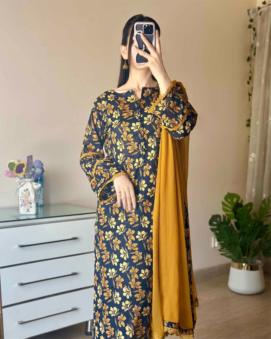 3 Piece - Cambric Printed Dress