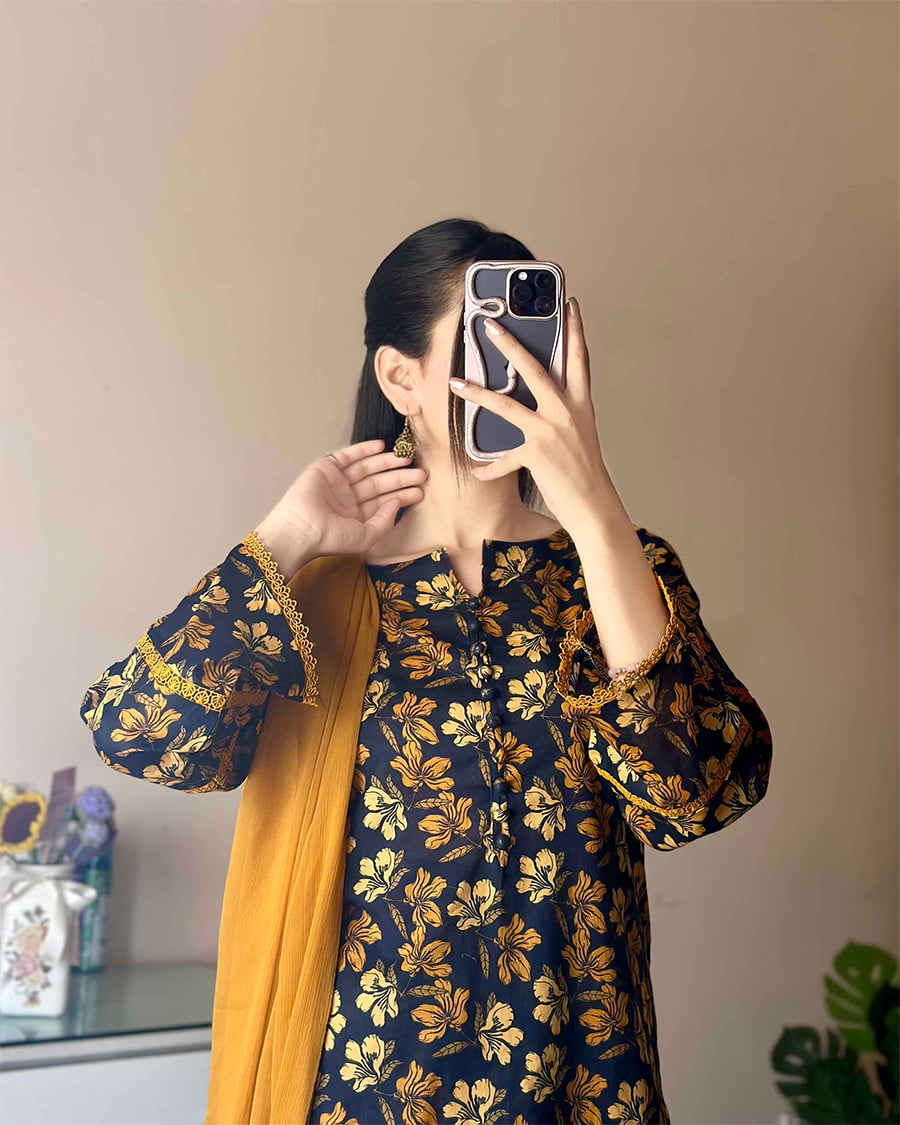 3 Piece - Cambric Printed Dress